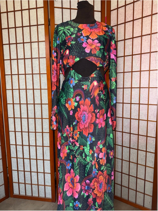 FARM Rio Dresses & Skirts - Women's FARM Rio Black Multicolor Floral Cutout Maxi Dress XL